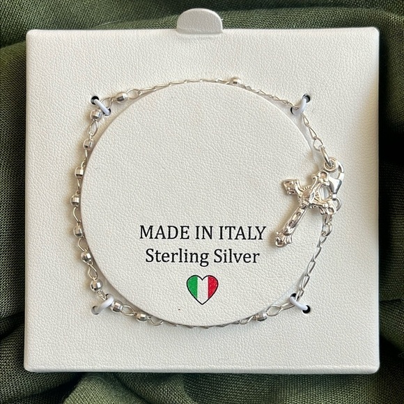 Brand New Sterling Silver Cross Bracelet Religious Christian Jesus Made in Italy - Picture 1 of 14